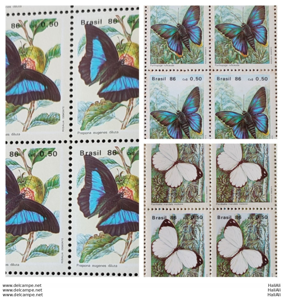 C 1512 Brazil Stamp Butterfly Insects 1986 Block Of 4 Complete Series - Unused Stamps