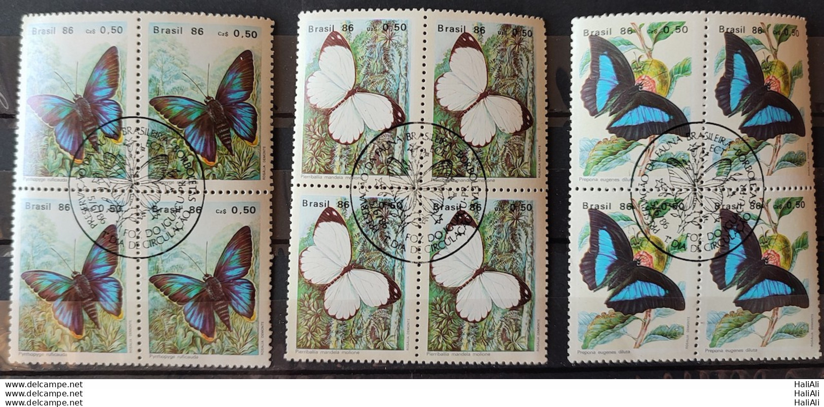 C 1512 Brazil Stamp Butterfly Insects 1986 Block Of 4 CBC PR Complete Series 2 - Unused Stamps