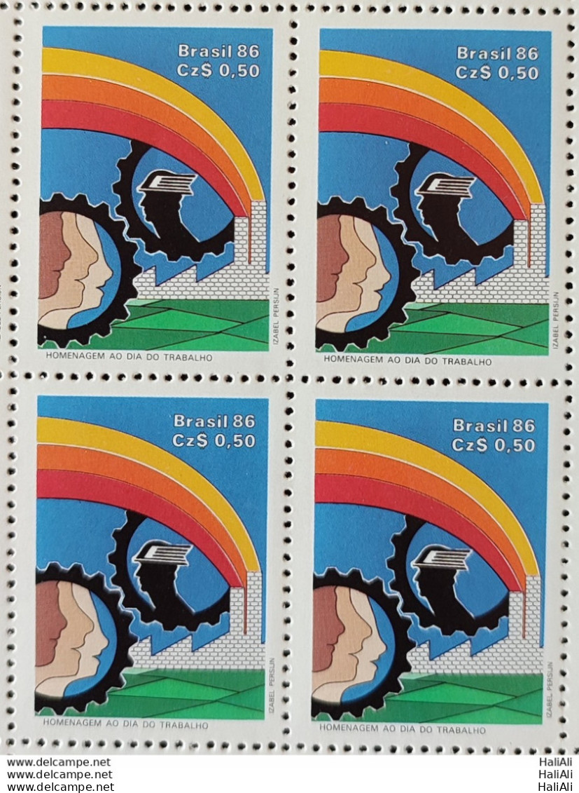 C 1509 Brazil Stamp Work Day Economy 1986 Block Of 4 - Nuovi