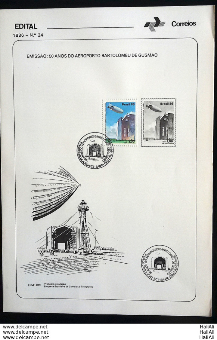 Brochure Brazil Edital 1986 24 Bartomeu Gusmao Balloon Airport Zeppelin With Stamp CBC RJ - Brieven En Documenten