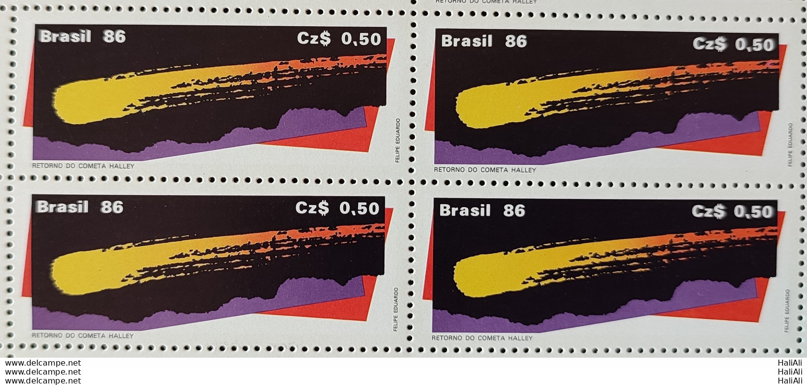 C 1507 Brazil Stamp Comet Halley Astronomy 1986 Block Of 4 - Neufs