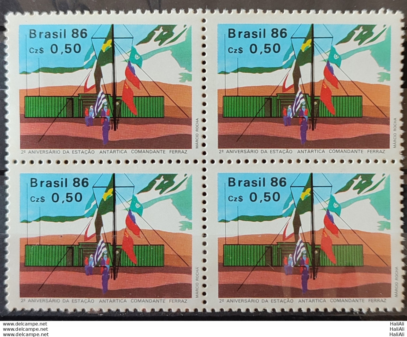 C 1508 Brazil Stamp Antarctic Station Commander Ferraz Flag 1986 Block Of 4 2 - Neufs