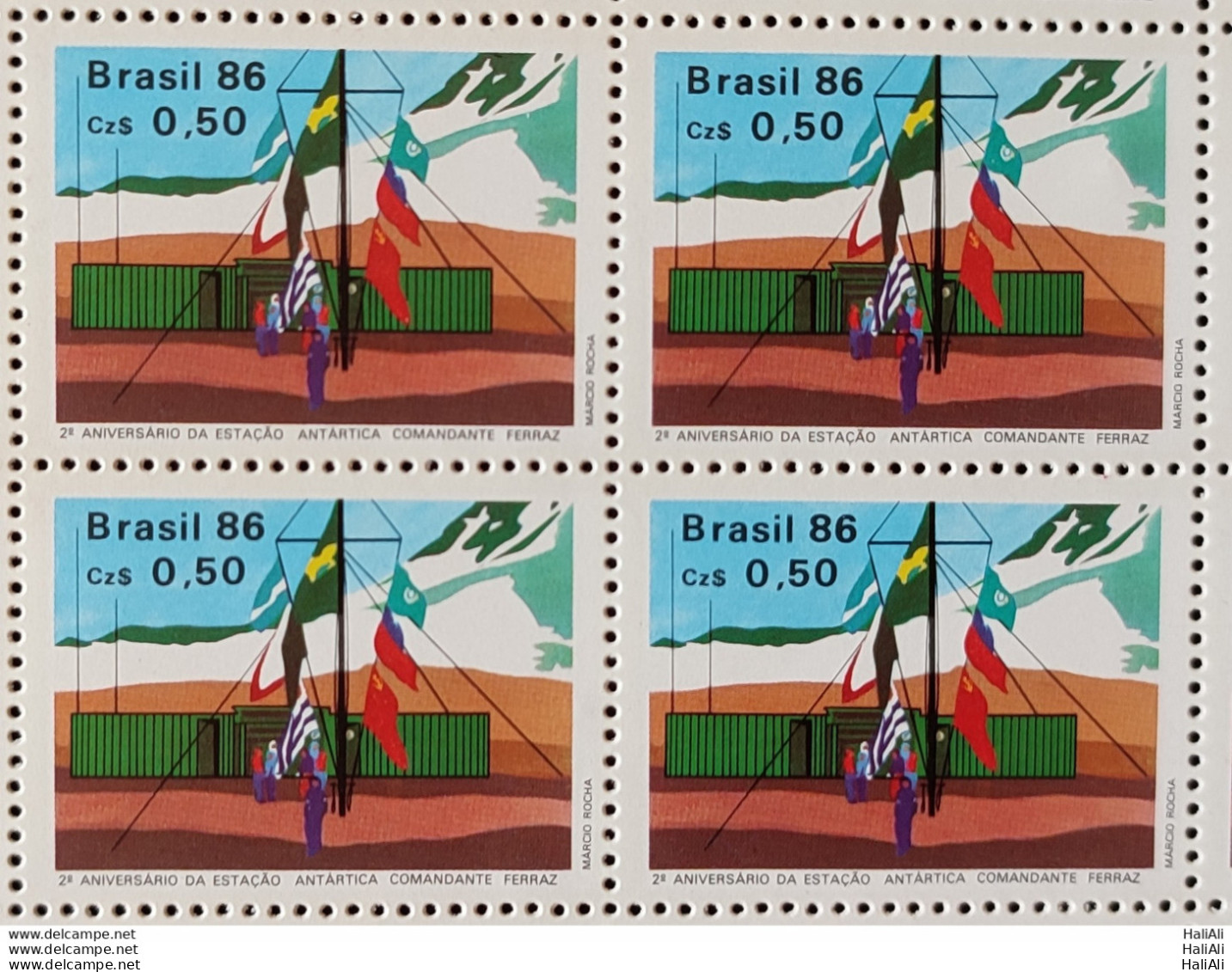 C 1508 Brazil Stamp Antarctic Station Commander Ferraz Flag 1986 Block Of 4 - Neufs