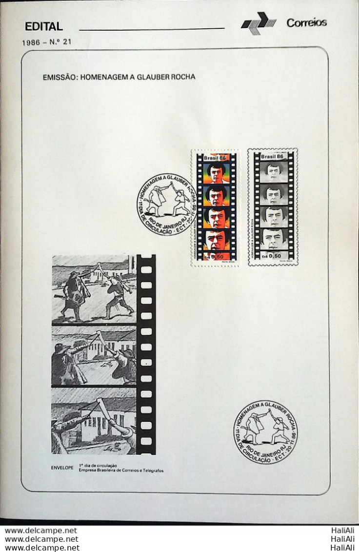 Brochure Brazil Edital 1986 21 Glauber Rocha Cinema With Stamp CBC RJ - Covers & Documents