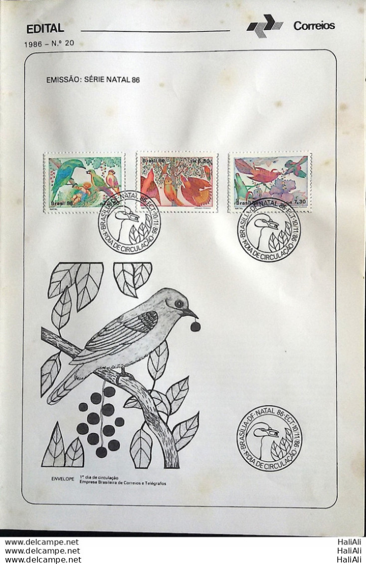 Brochure Brazil Edital 1986 20 Christmas Religion Bird With Stamp Overlapping CBC DF Brasília - Brieven En Documenten