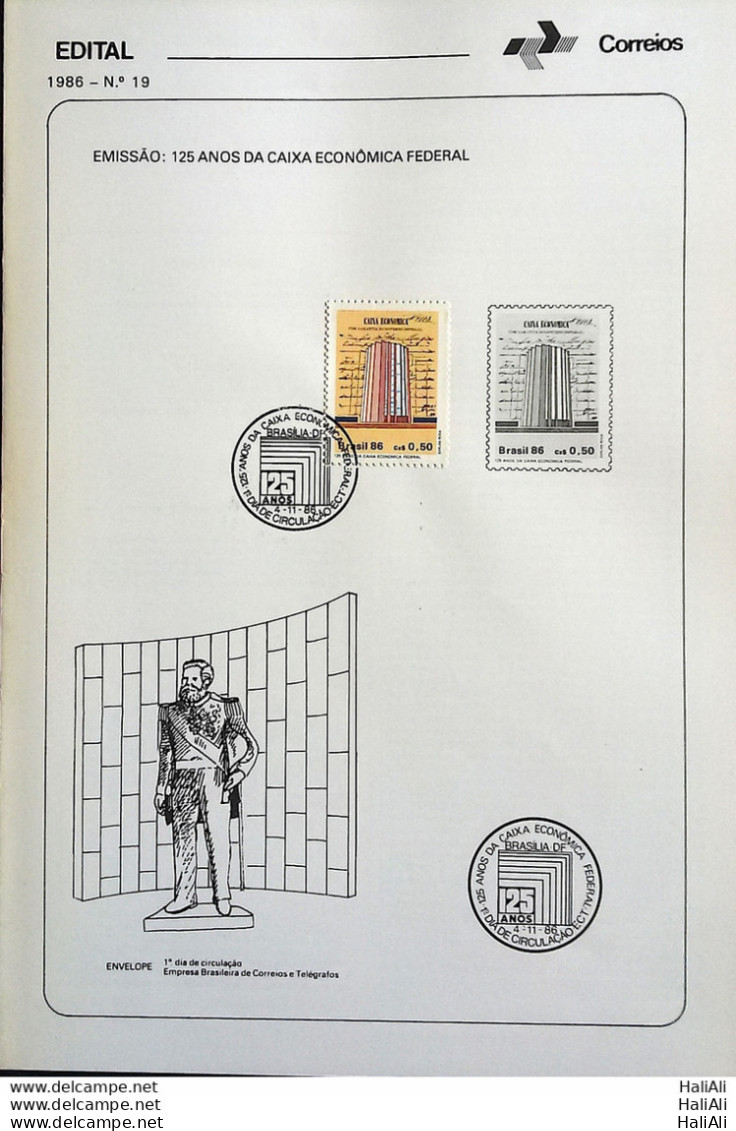 Brochure Brazil Edital 1986 19 FEDERAL ECONOMIC BOX WITH STAMP CBC DF Brasília - Cartas & Documentos