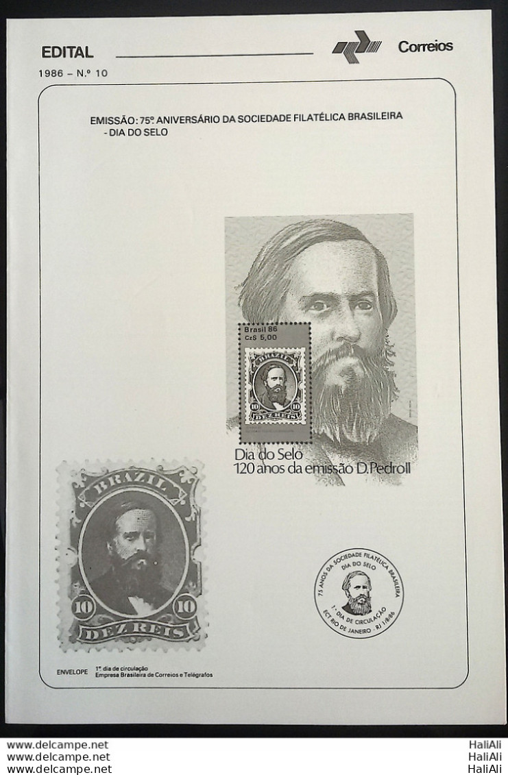 Brochure Brazil Edital 1986 10 Dom Pedro Monarchy Without Stamp Day - Storia Postale