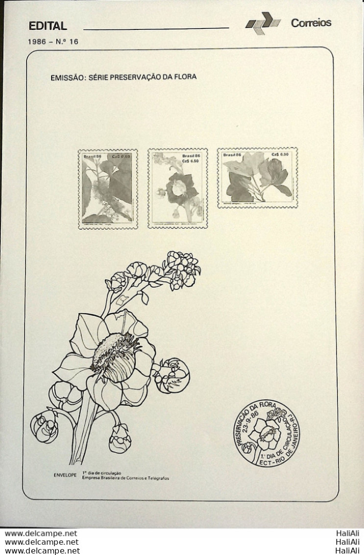 Brochure Brazil Edital 1986 16 Preservation Of Flora Without Stamp - Cartas & Documentos
