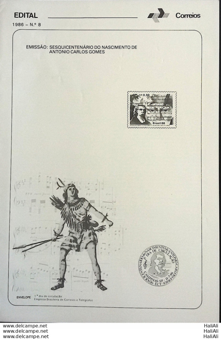 Brochure Brazil Edital 1986 08 Carlos Gomes Music Without Stamp - Cartas & Documentos