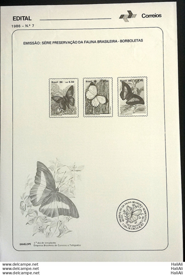 Brochure Brazil Edital 1986 07 Insect Butterflies Fauna Without Stamp - Cartas & Documentos