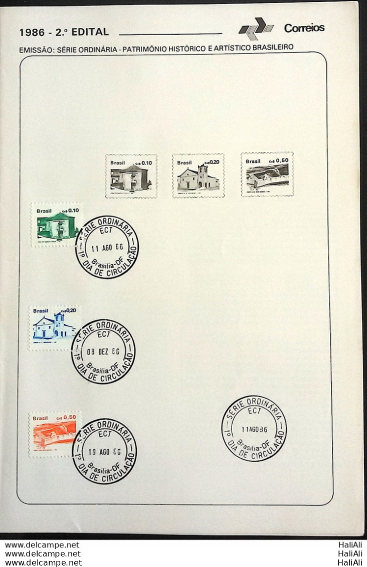 Brochure Brazil Edital 1986 02 Historical Heritage Church Religion Fort Military With Stamp CPD DF - Brieven En Documenten