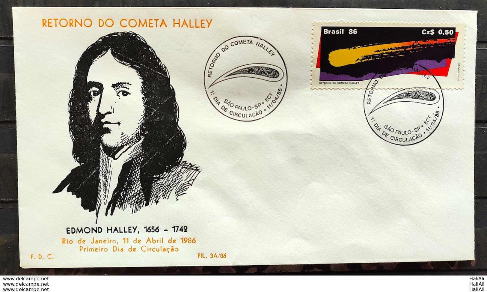 Brazil Envelope PVT FIL 01A 1986 Comet Halley Astronomy CBC SP - FDC