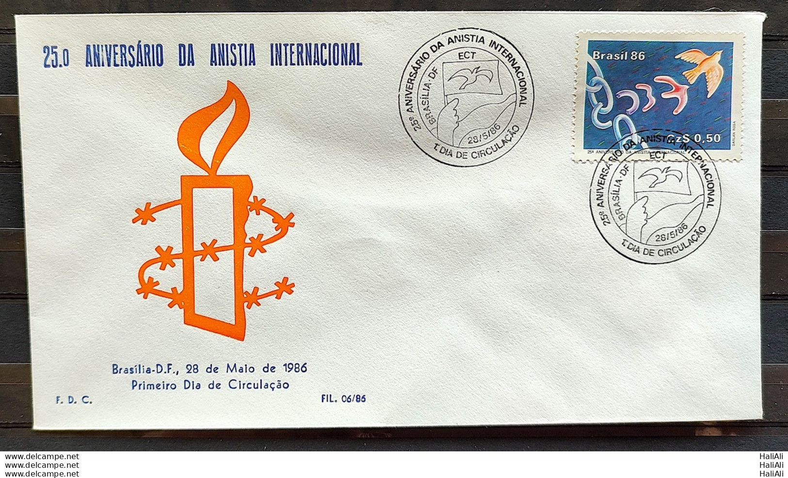 Brazil Envelope PVT FIL 006 1986 Amnesty International Right Justice CBC Brasília - FDC