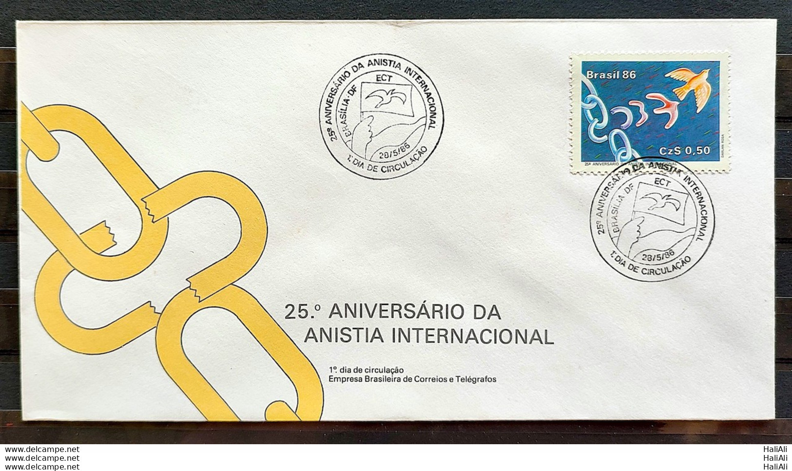 Brazil Envelope FDC 394 1986 Amnesty International Right Justice CBC Brasília - FDC