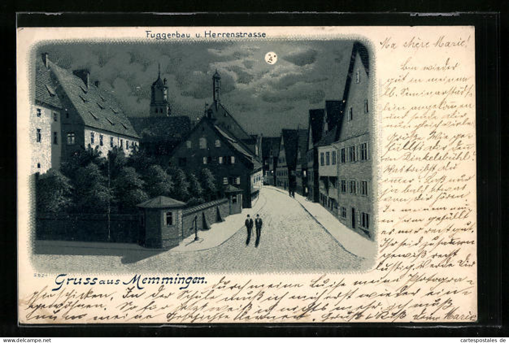 Lithographie Memmingen, Fuggerbau Und Herrenstrasse Im Mondschein  - Memmingen