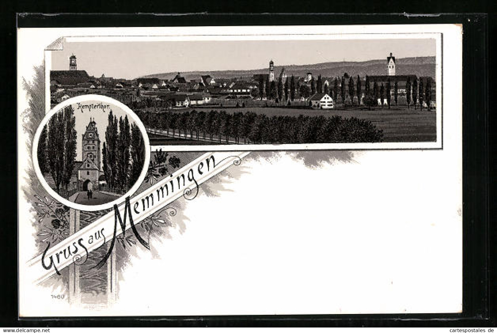 Lithographie Memmingen, Kempterthor, Totalansicht Aus Der Ferne  - Memmingen