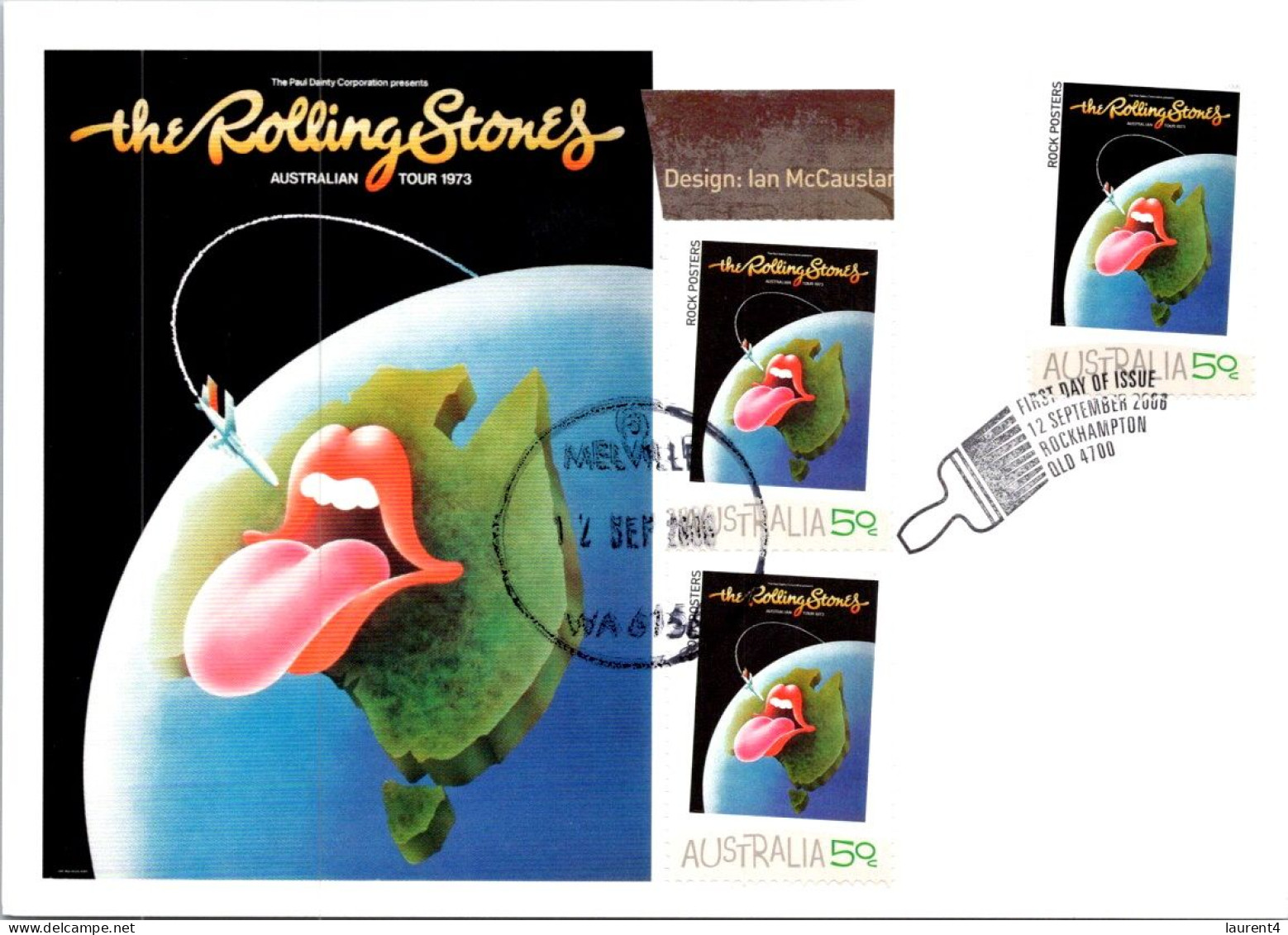 12-5-2024 (4 Z 48) Australia Music Maxicard - Rolling Stones - Unusual ! + Additional Pair Matching Stamps & Postmark - Maximumkarten (MC)