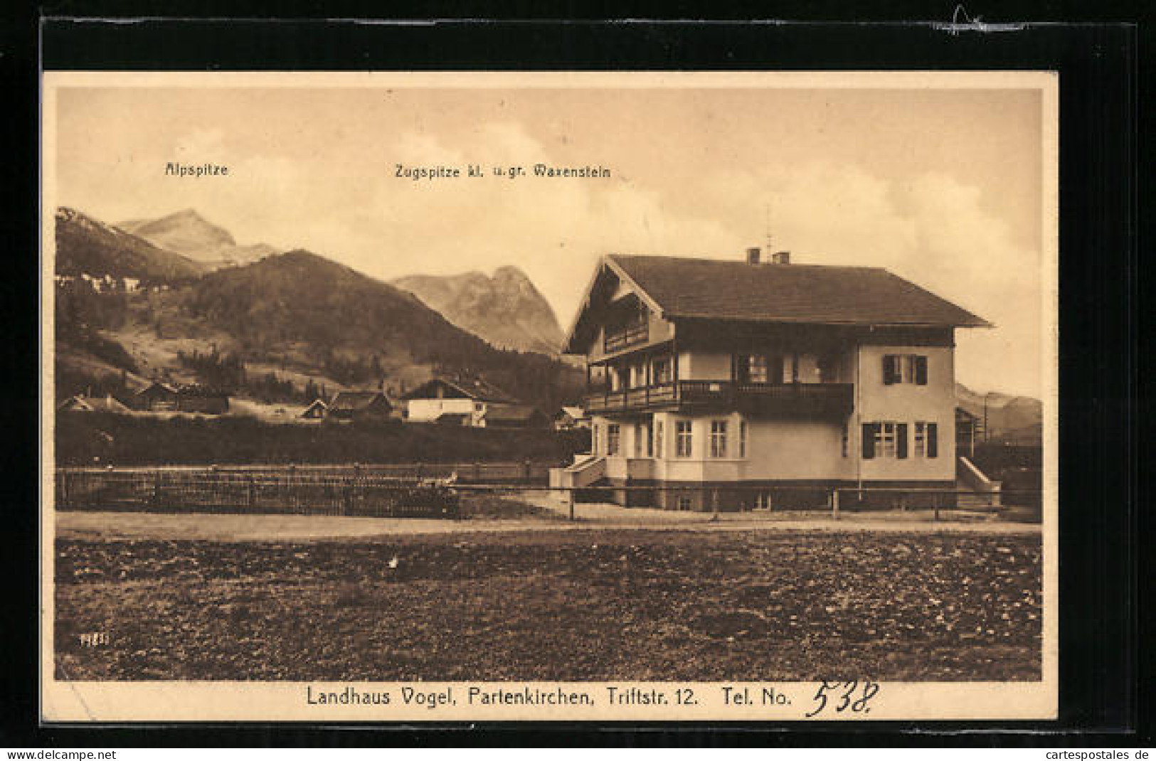 AK Partenkirchen, Hotel Landhaus Vogel In Der Triftstr. 12 Mit Alpspitze, Zugspitze, Kleinem U. Grossen Waxenstein  - Zugspitze