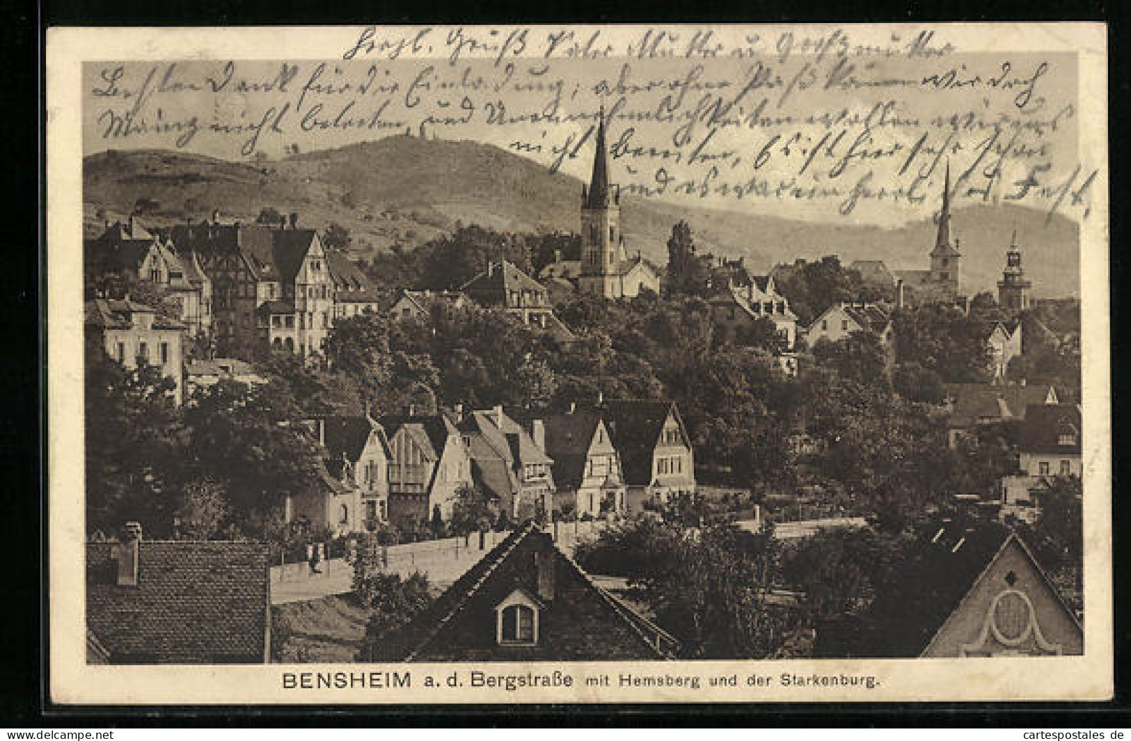 AK Bensheim / Bergstrasse, Teilansicht Mit Hemsberg Und Starkenburg  - Bensheim