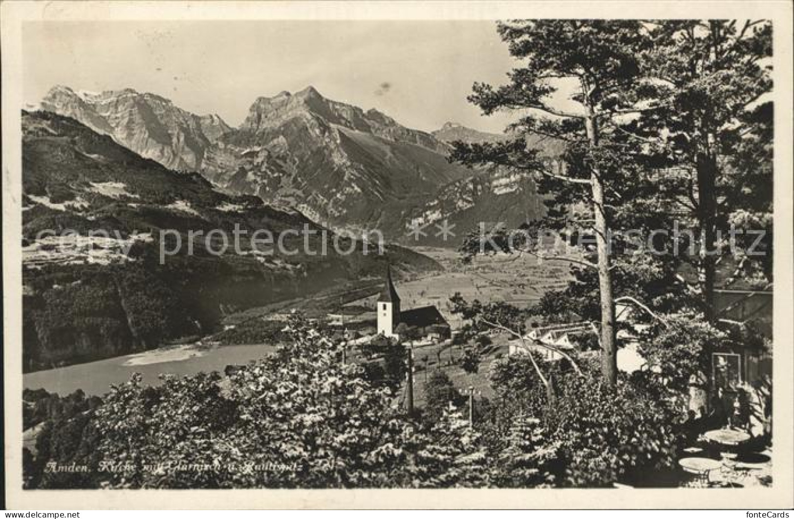 12018656 Amden SG Kirche Mit Glaernisch Und Rautispitz Glarner Alpen Betlis - Autres & Non Classés