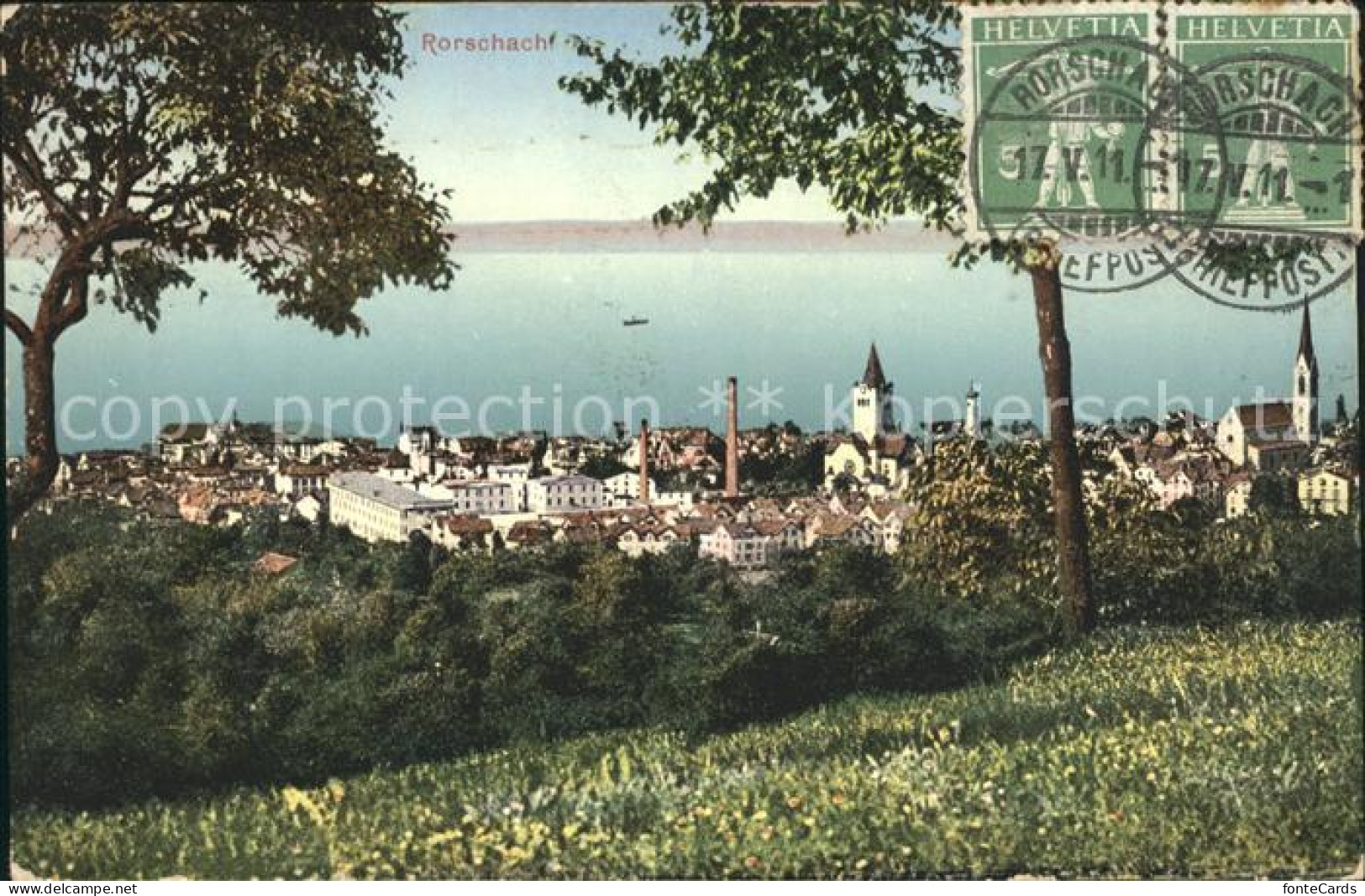 12018486 Rorschach Bodensee Altstadt Kirche Seeblick Stempel Auf AK Rorschach - Autres & Non Classés