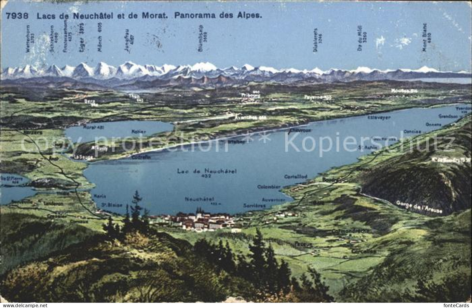 12015036 Lac De Neuchatel Lac De Morat Panorama Des Alpes A Vol D Oiseau Neuchat - Andere & Zonder Classificatie