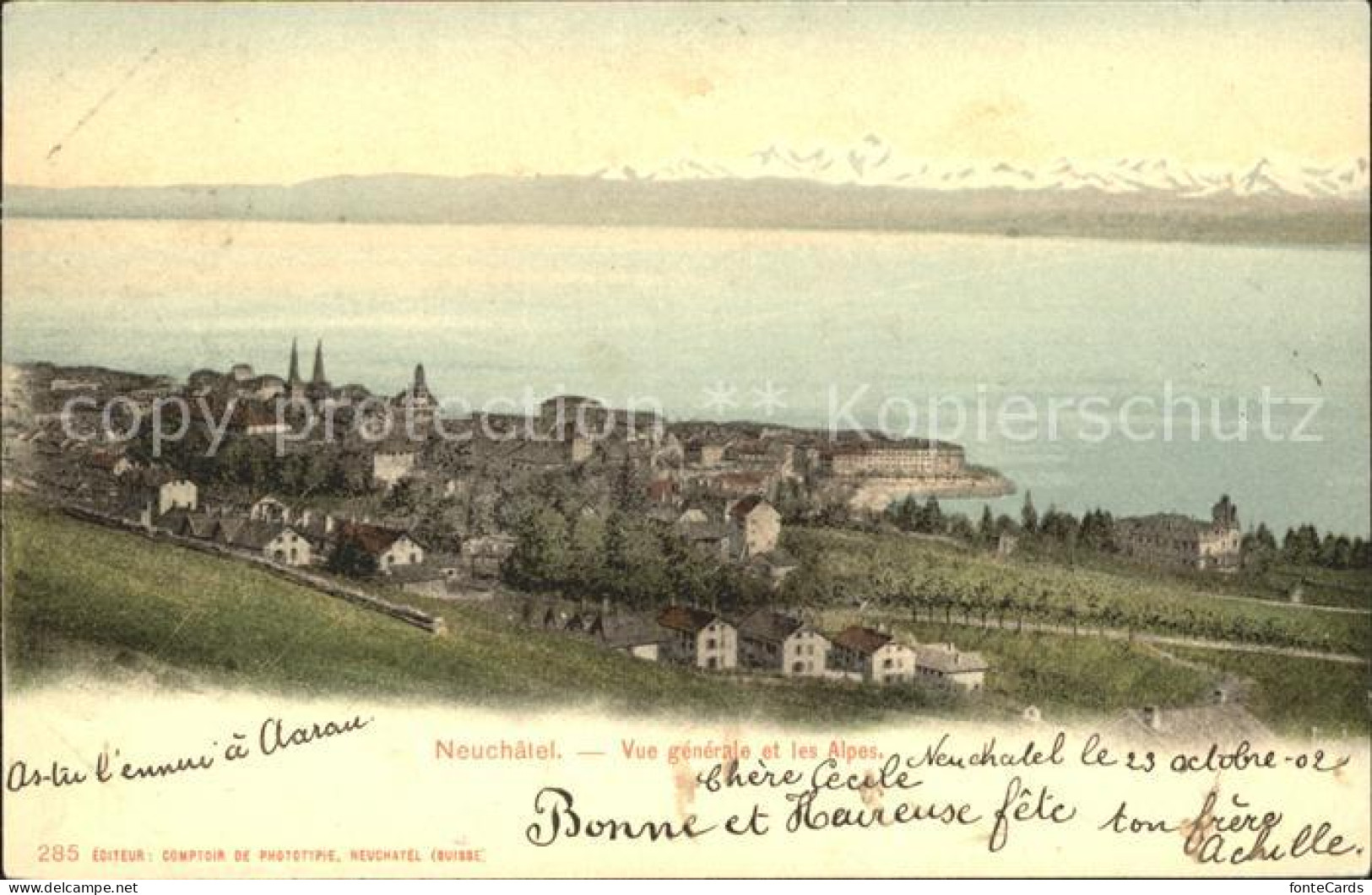 12014886 Neuchatel NE Vue Generale Et Les Alpes Neuchatel - Andere & Zonder Classificatie