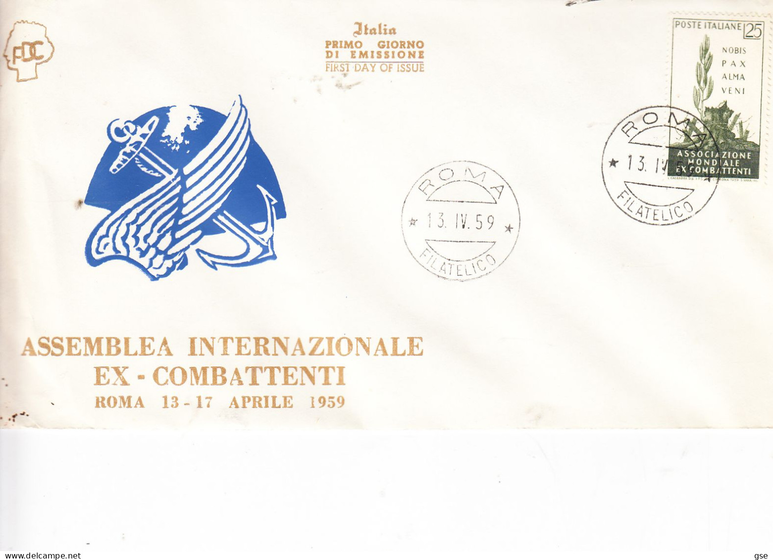 ITALIA  1959 - Assemblea Intern. Ex  Combattenti - FDC