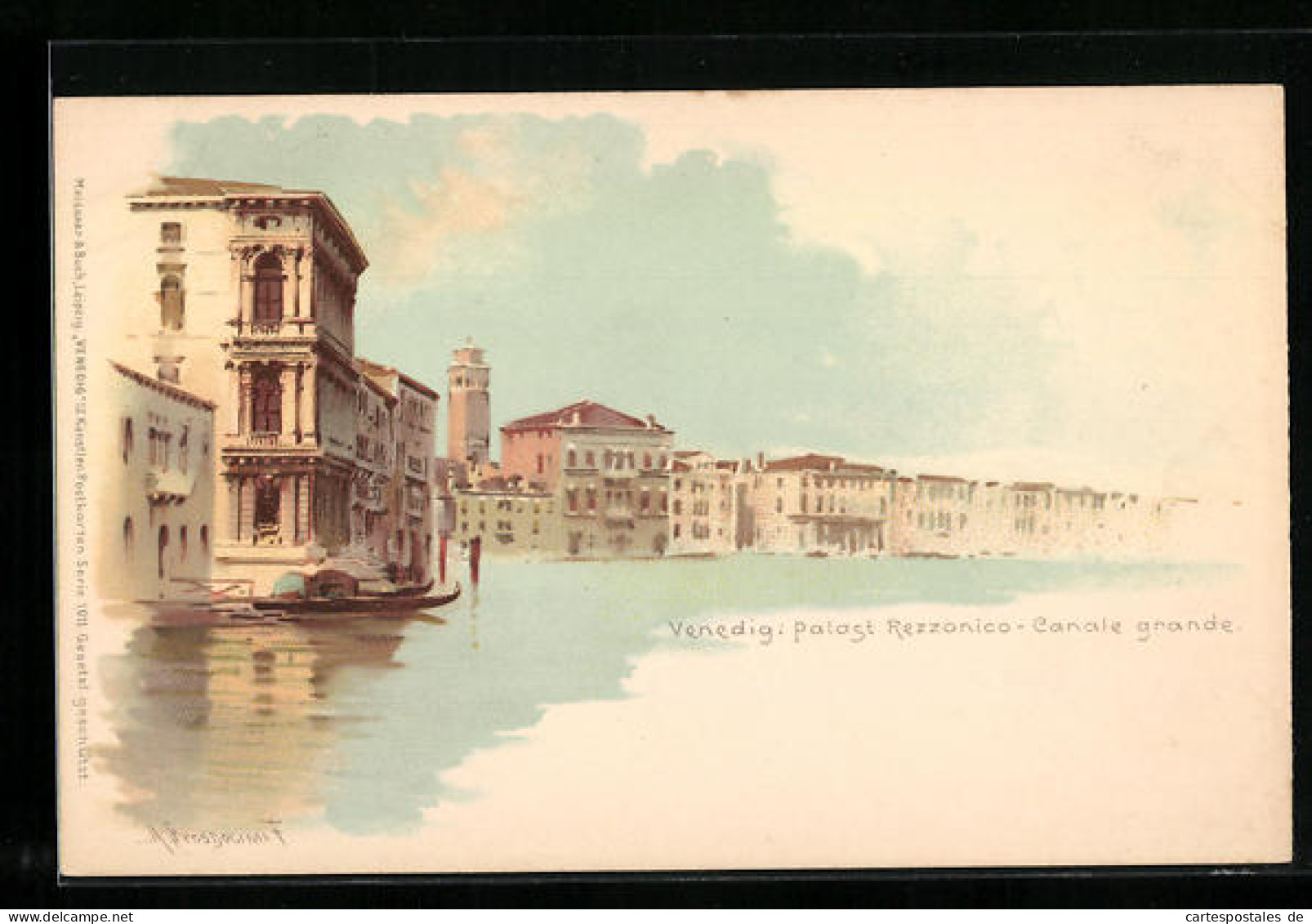 Lithographie Venedig, Palast Rezzonico-Canale Grande  - Venezia (Venice)