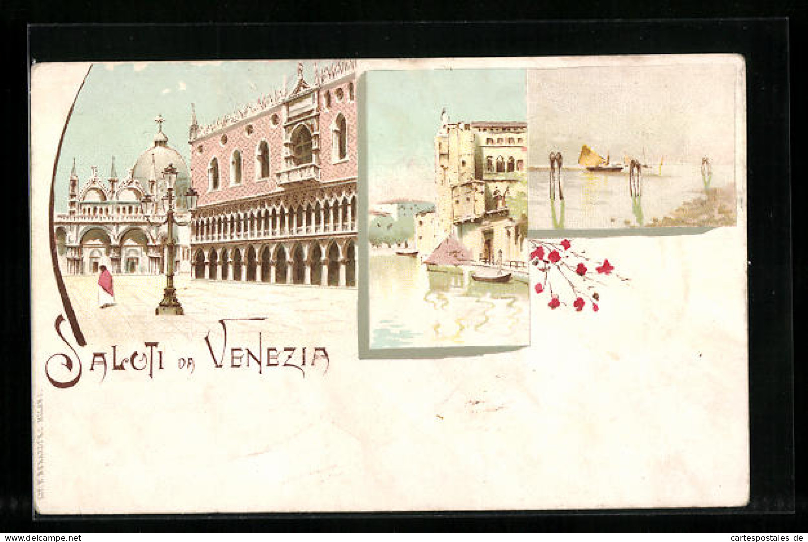 Lithographie Venezia, Drei Ansichten Aus Der Stadt  - Venezia