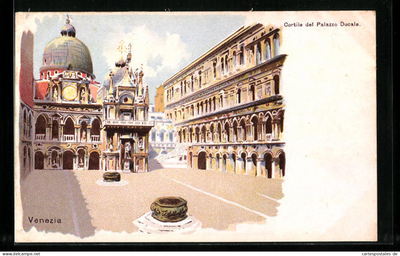 Lithographie Venezia, Cortile Del Palazzo Ducale  - Venetië (Venice)