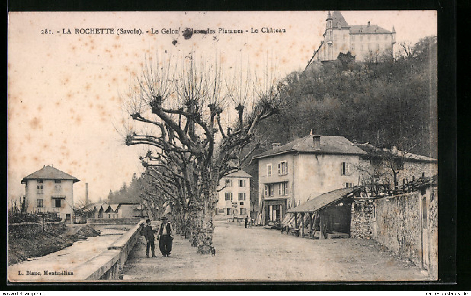 CPA La Rochette, Le Gelon, Place Des Platanes, Le Chateau  - Other & Unclassified