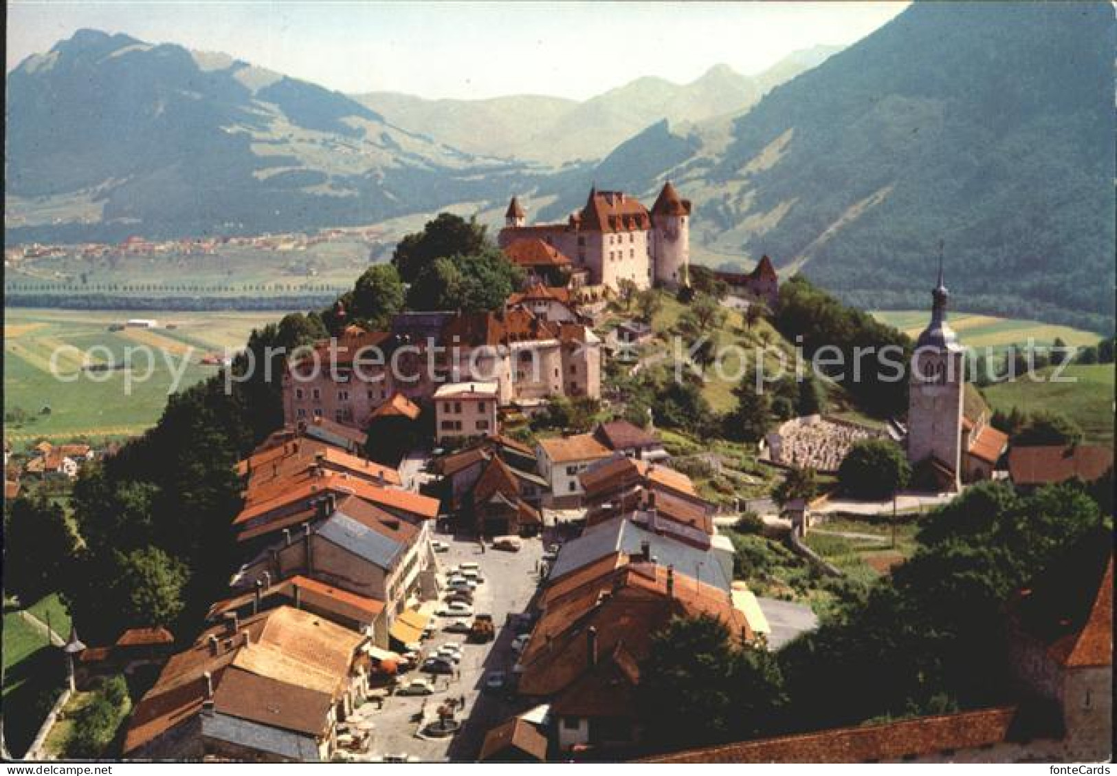 11992156 Gruyeres FR Fliegeraufnahme Altstadt Gruyeres - Altri & Non Classificati