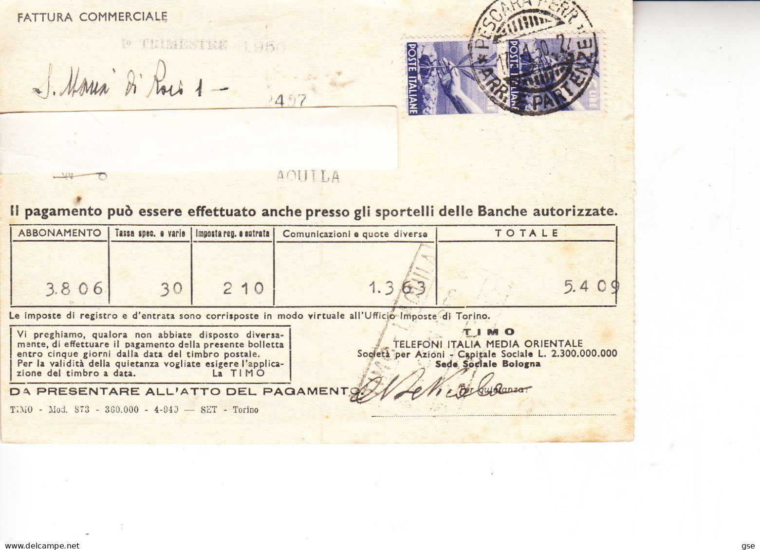 ITALIA  1950 - Fattura Commerciale Con "democratica" - 1946-60: Marcophilia