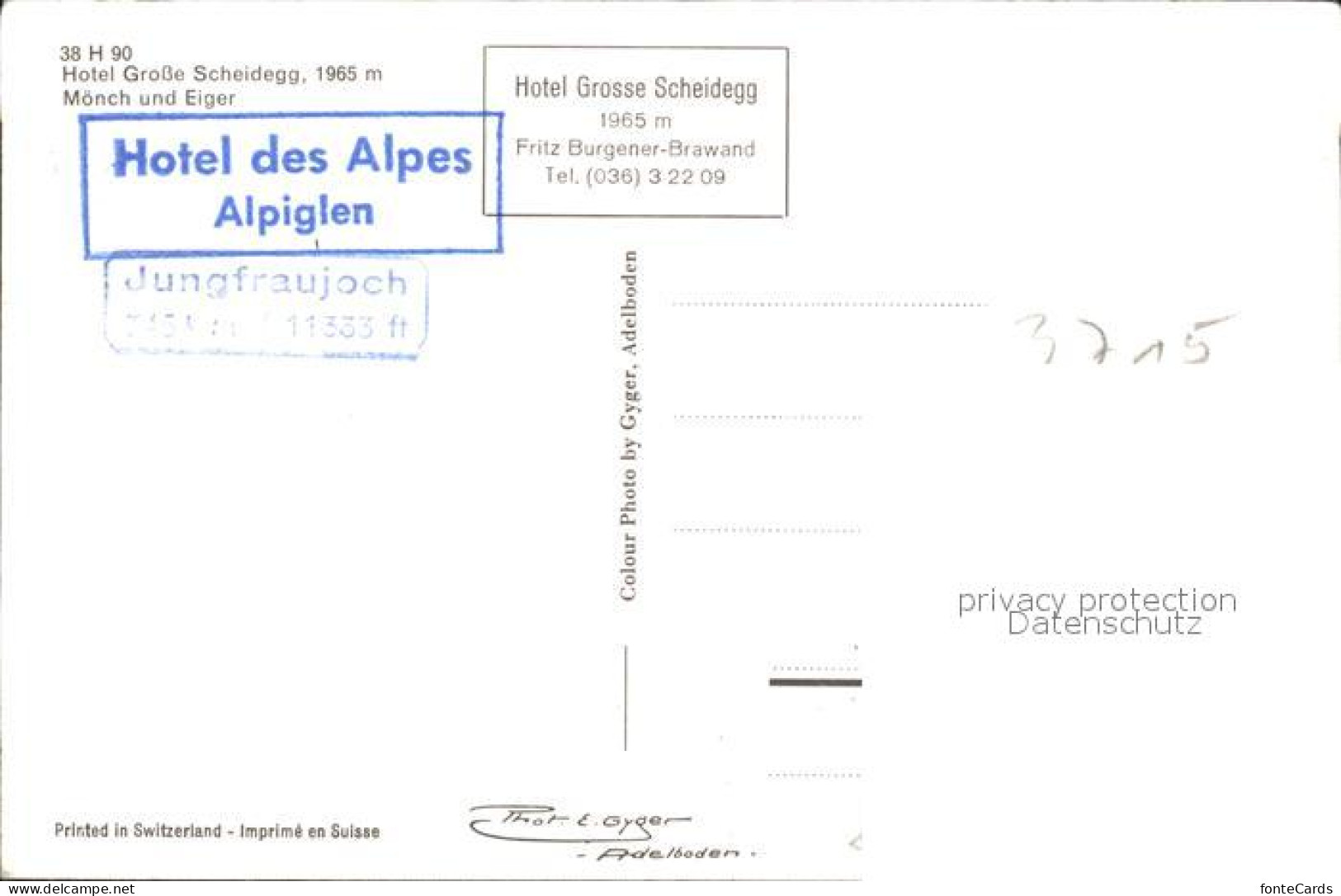 11967556 Grindelwald Hotel Grosse Scheidegg Moench Eiger Grindelwald - Sonstige & Ohne Zuordnung