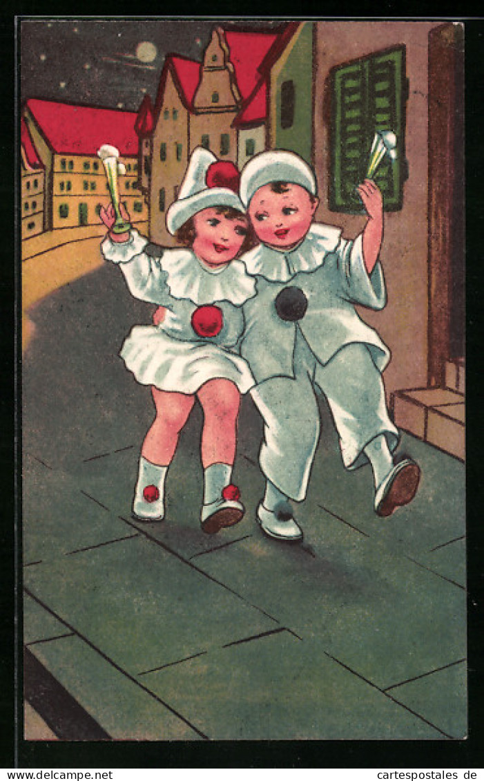 AK Zwei Kinder Im Kostüm Von Harlekin  - Carnevale
