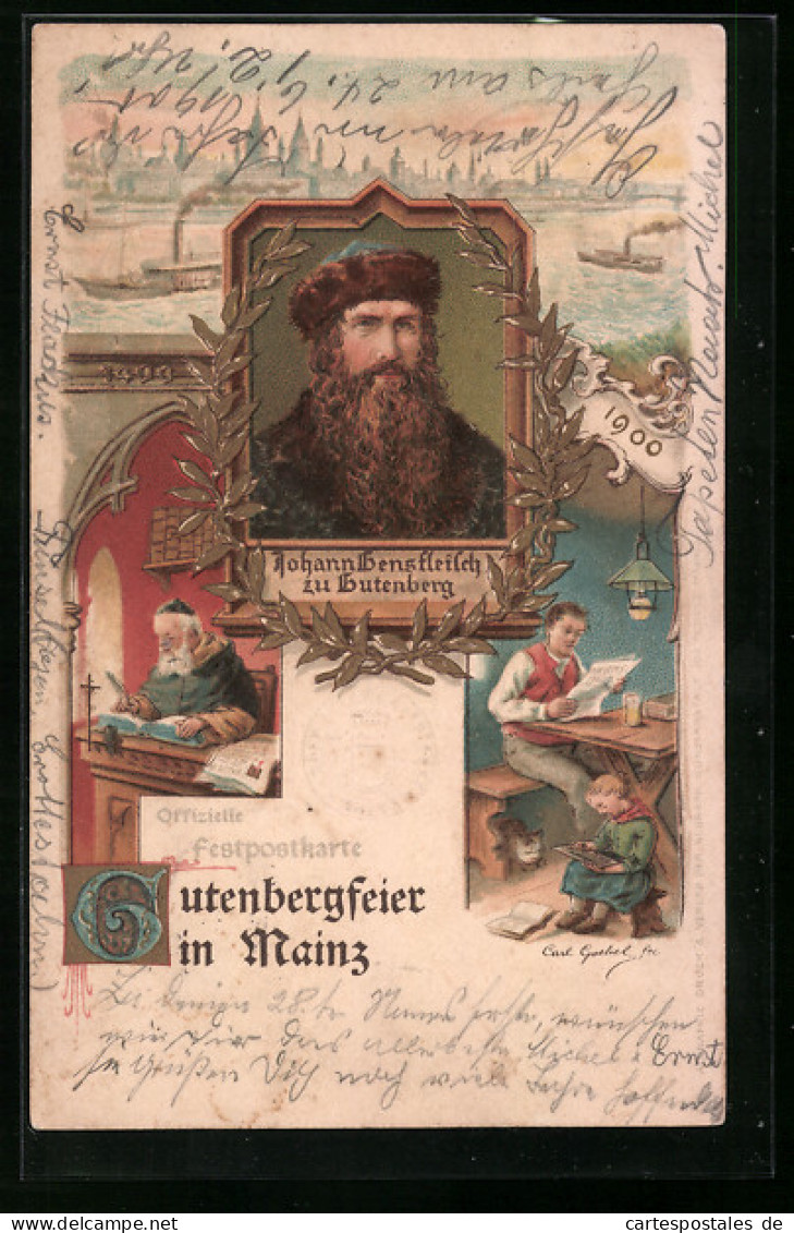 Künstler-AK Mainz, Gutenbergfeier Mit Porträt Johann Gensfleisch Zu Gutenberg  - Other & Unclassified