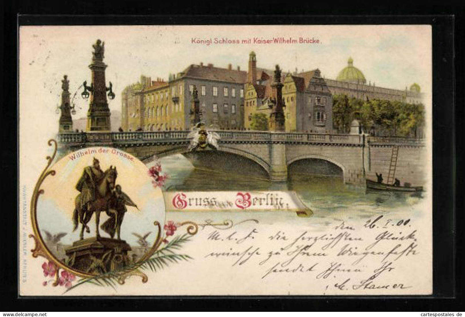 Lithographie Berlin, Kgl. Schloss Mit Kaiser Wilhelm-Brücke, Denkmal Wilhelm Der Grosse  - Mitte