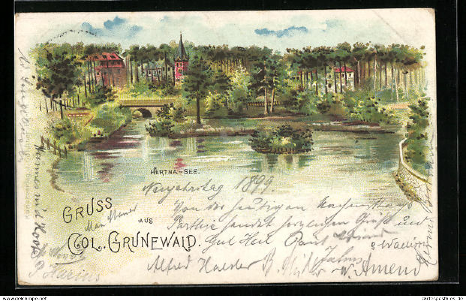 Lithographie Berlin-Grunewald, Idylle Am Hertha-See  - Grunewald