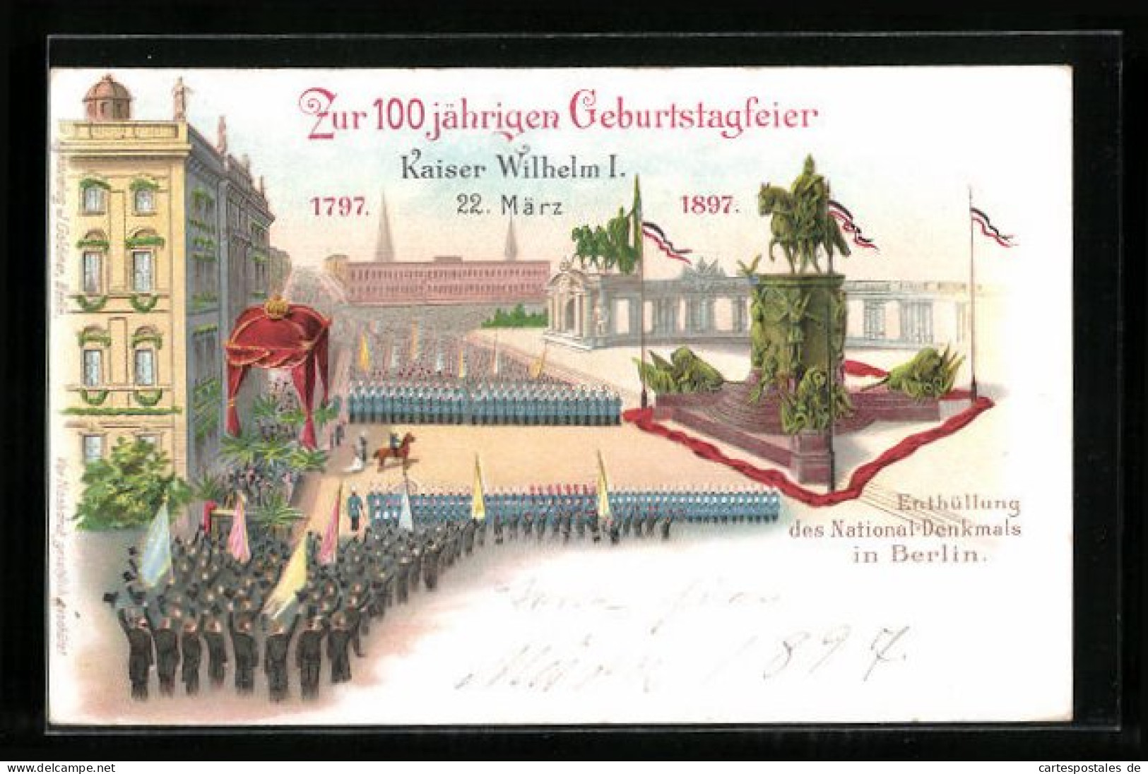 Lithographie Berlin, Enthüllung Des National-Denkmals Kaiser Wilhelm I.  - Mitte