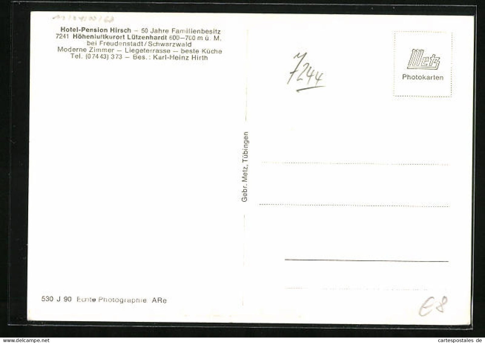 AK Lützenhardt Bei Freudenstadt /Schwarzwald, Gastraum In Hotel-Pension Hirsch  - Freudenstadt