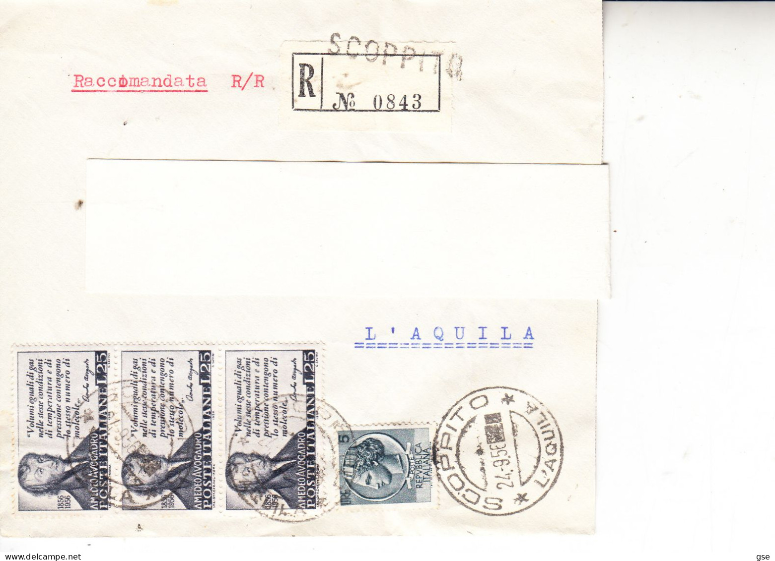 ITALIA  1956 - Racomandata Con Sassone 802 - Avogadro  - Fisica - 1946-60: Poststempel