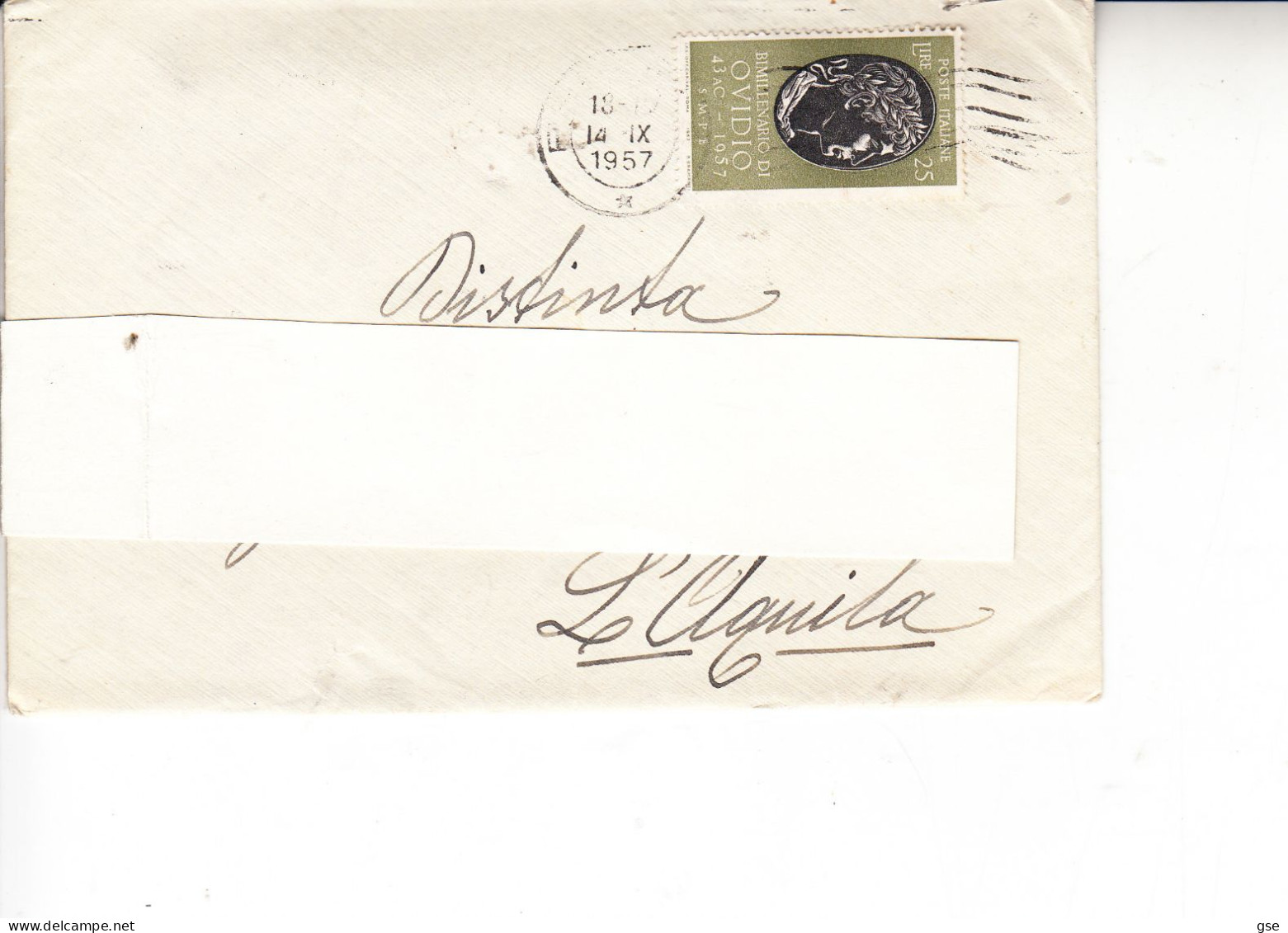 ITALIA  1957 - Lettera   -  Ovidio - 1946-60: Marcophilia