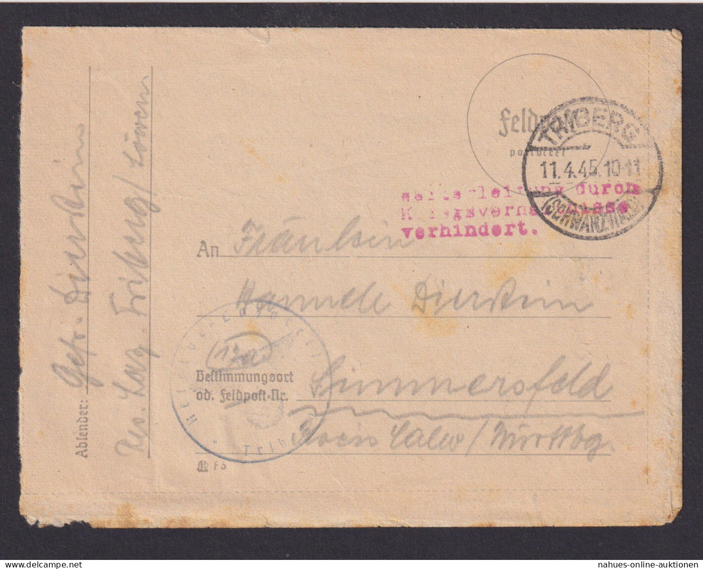 Deutsches Reich Triberg Schwarzwald Feldpost Brief Mit Rotem R3 Simmersfeld - Brieven En Documenten