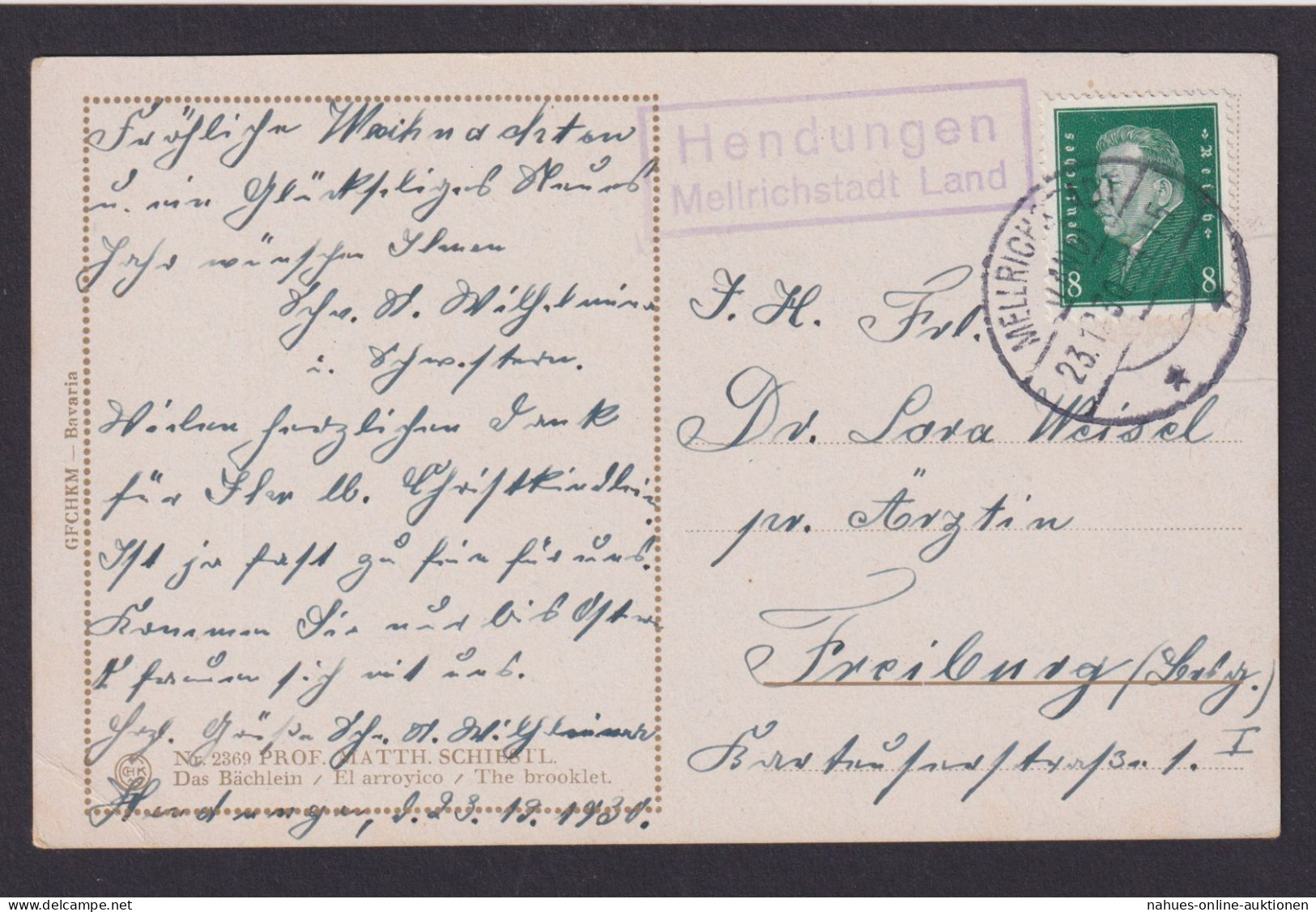 Deutsches Reich Viol. R2 Landpoststempel Hendungen Mellrichstadt Bayern Auf - Storia Postale