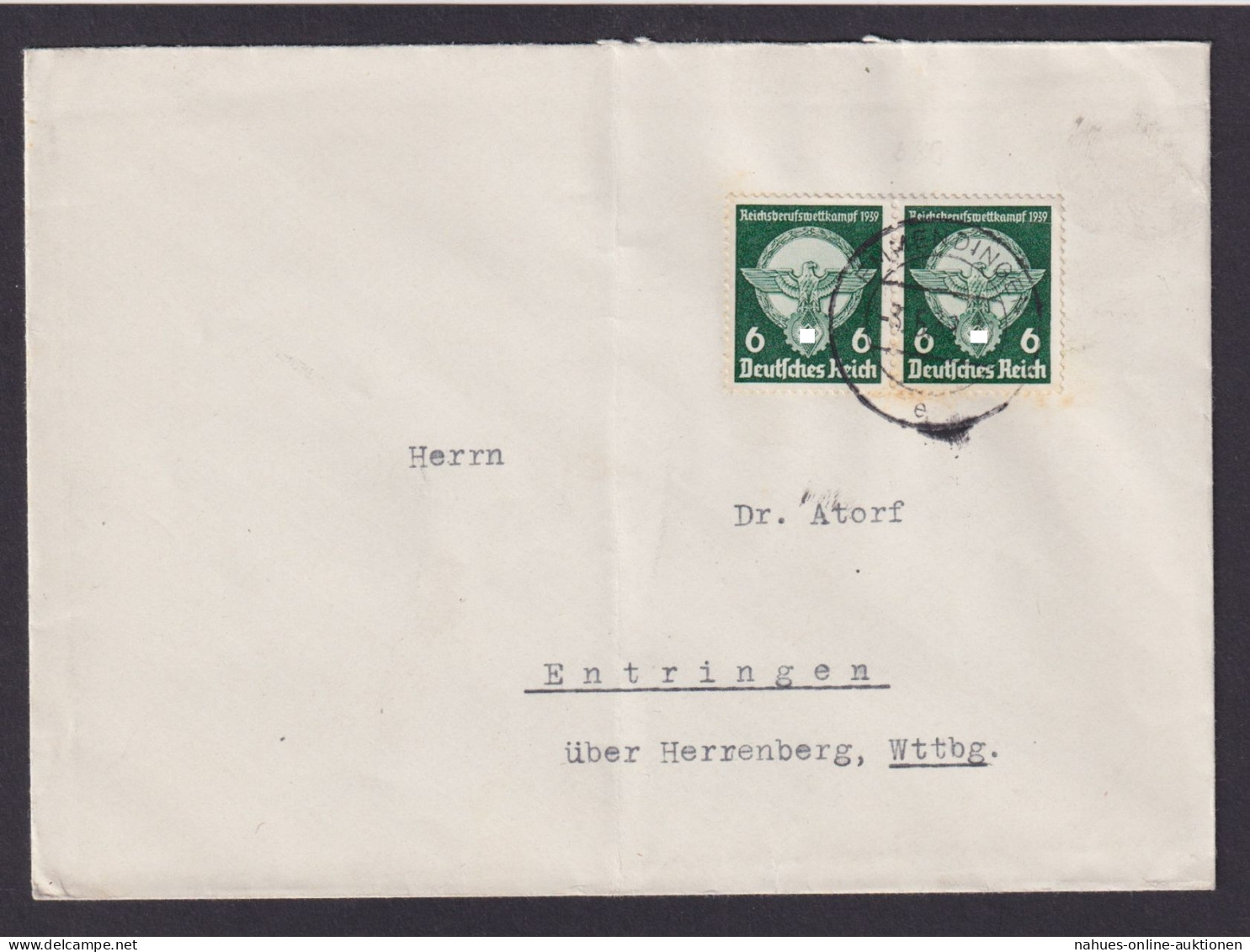 Deutsches Reich Brief MEF 689 Reichsberufswettkampf Im Paar Emmendingen Baden - Brieven En Documenten