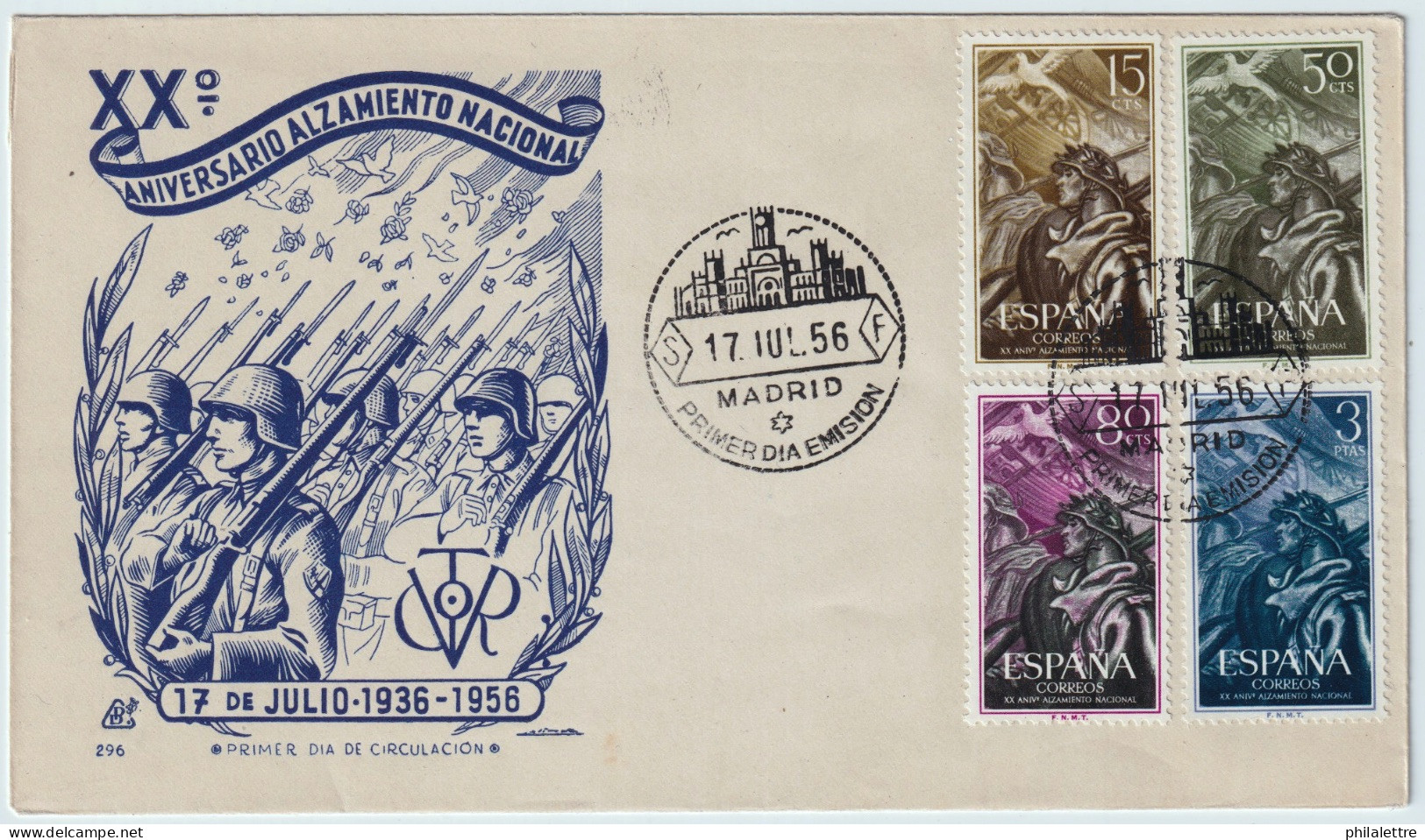 ESPAGNE / ESPAÑA - 1956 Ed.1187/90 XX. Aniversario Del Alzamiento Nacional Sobre Carta Primer Dia - Storia Postale