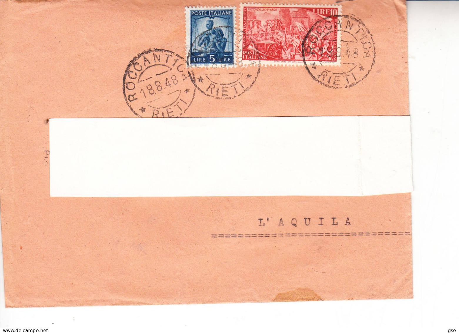 ITALIA  1948 - Lettera   - 588 - Risorgimento  (da Roccantica Ad Aquila) - 1946-60: Poststempel