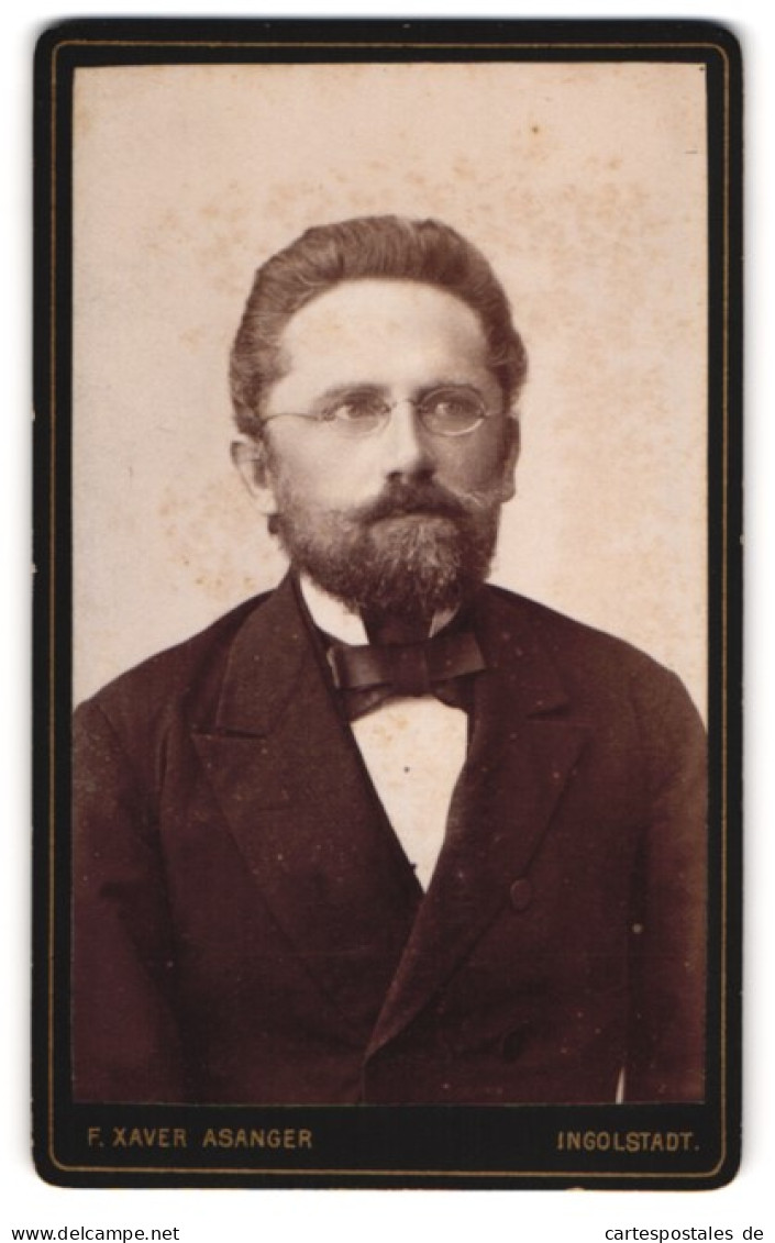 Fotografie F. Xaver Asanger, Ingolstadt, Schrannenplatz 101, Eleganter Bürgerlicher Mit Vollbart Und Brille  - Personas Anónimos