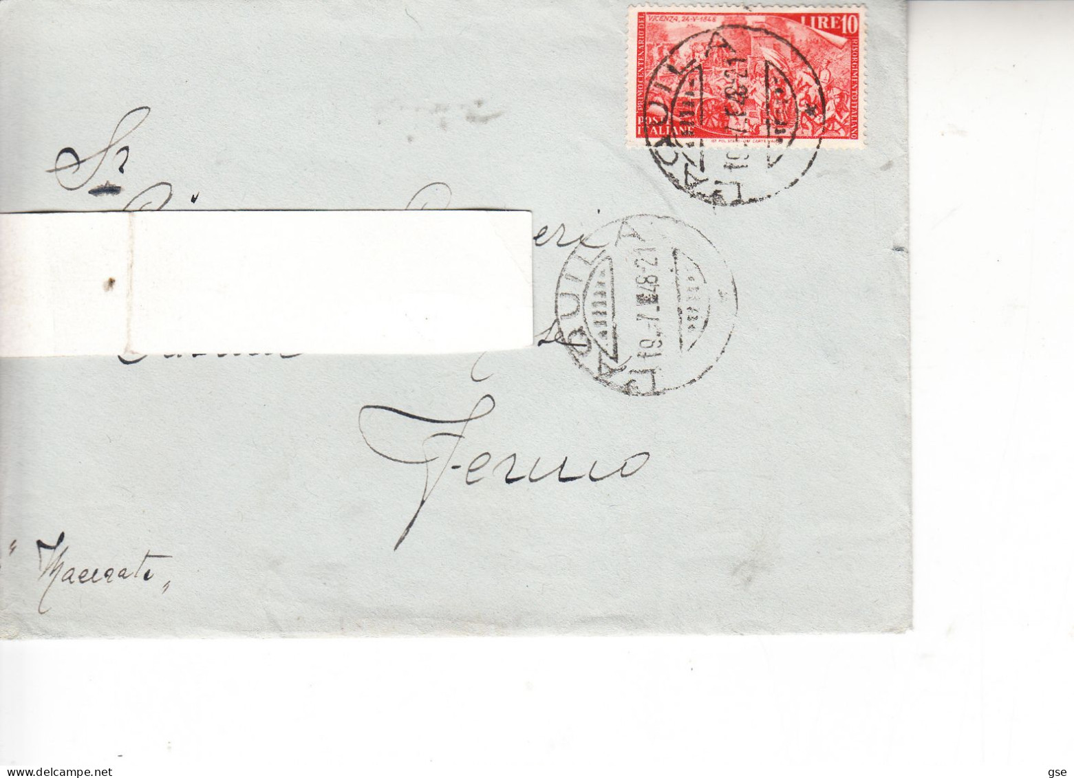 ITALIA  1948 - Lettera   - 585 - Risorgimento   Da L'Aquila Per Fermo - 1946-60: Marcophilie